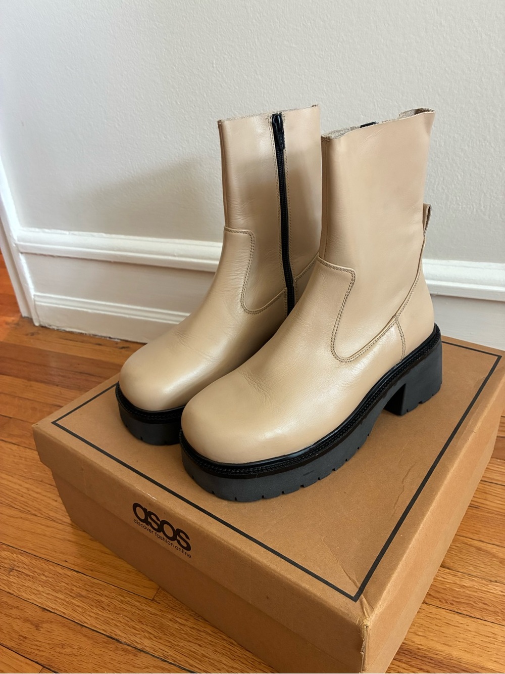 ASOS Cream Platform Chunky Sole Ankle Boots